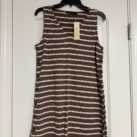 New Doe & Rae Sheath Dress Brown Striped Mini V Neck Sleeveless Buttons Medium - Picture 1 of 5